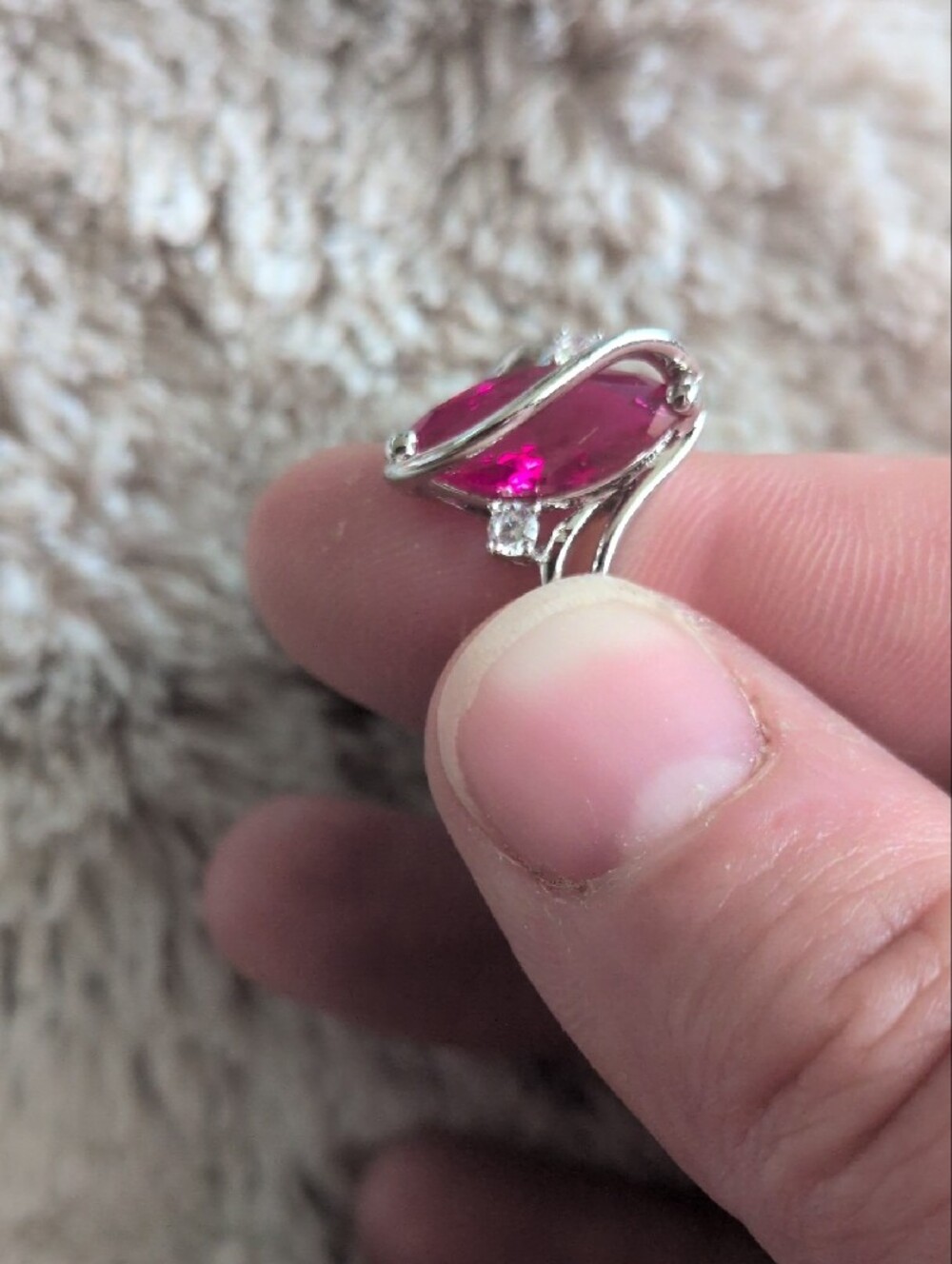 Silver Ring with Marquise Pink Stone and Clear Accents - Picture 2 of 5